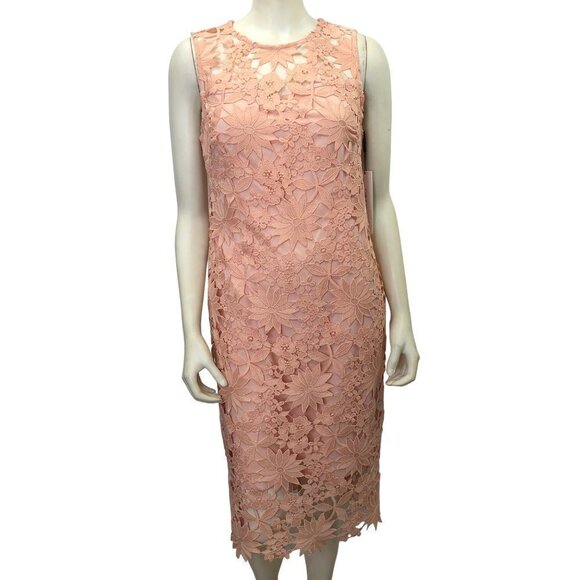 CALVIN KLEIN $159 Sleeveless Illusion Jewel Neck Lace Sheath Dress SZ 8 NWT